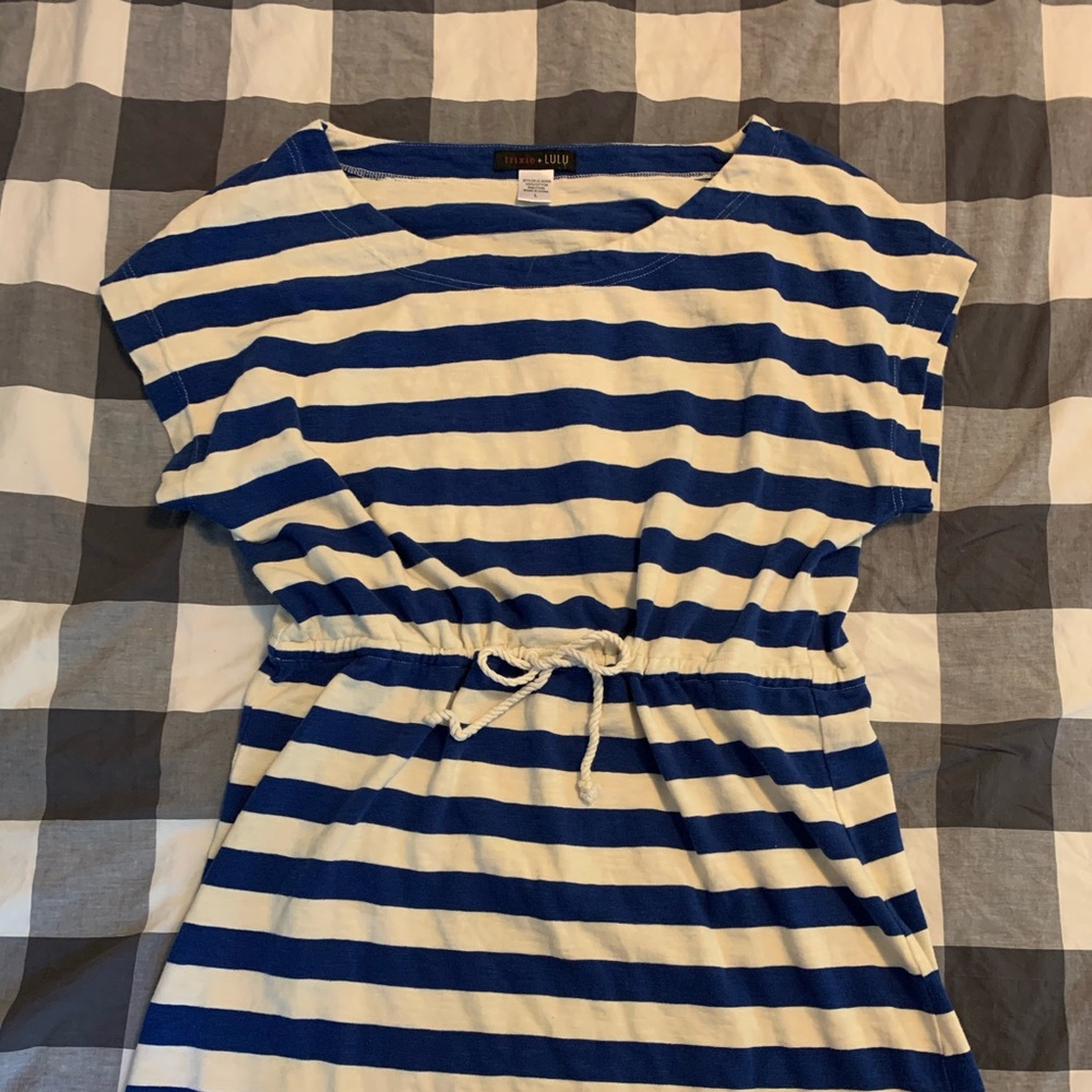 Navy and white striped dress
